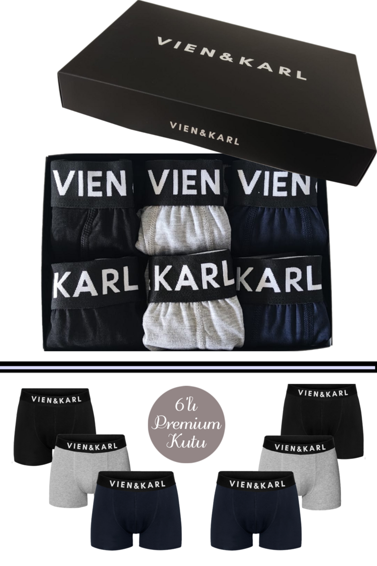 VIEN&KARL Premium Kutuda 6'lı Siyah Gri Lacivert Set