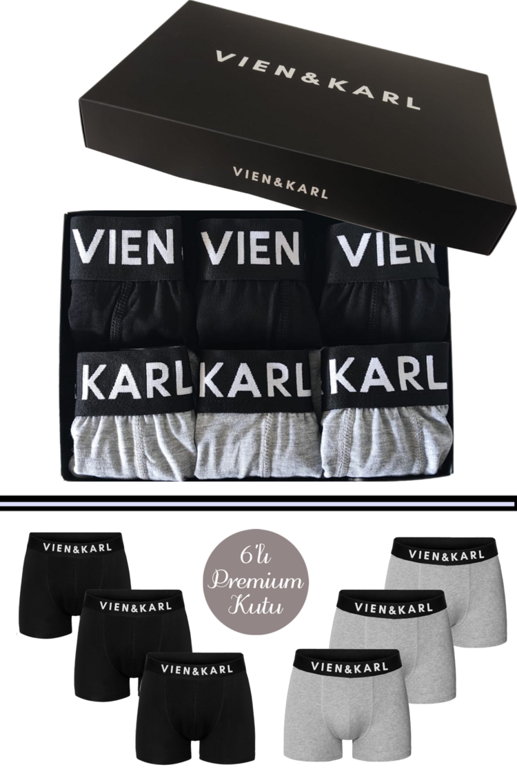 VIEN&KARL Premium Kutuda 6'lı Siyah Gri Set
