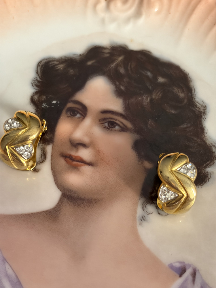 Vintage Leylak Pembesi Mermer Kubbeli Sanat Cam Pembe AB ve Gri Rhinestones Broş ve