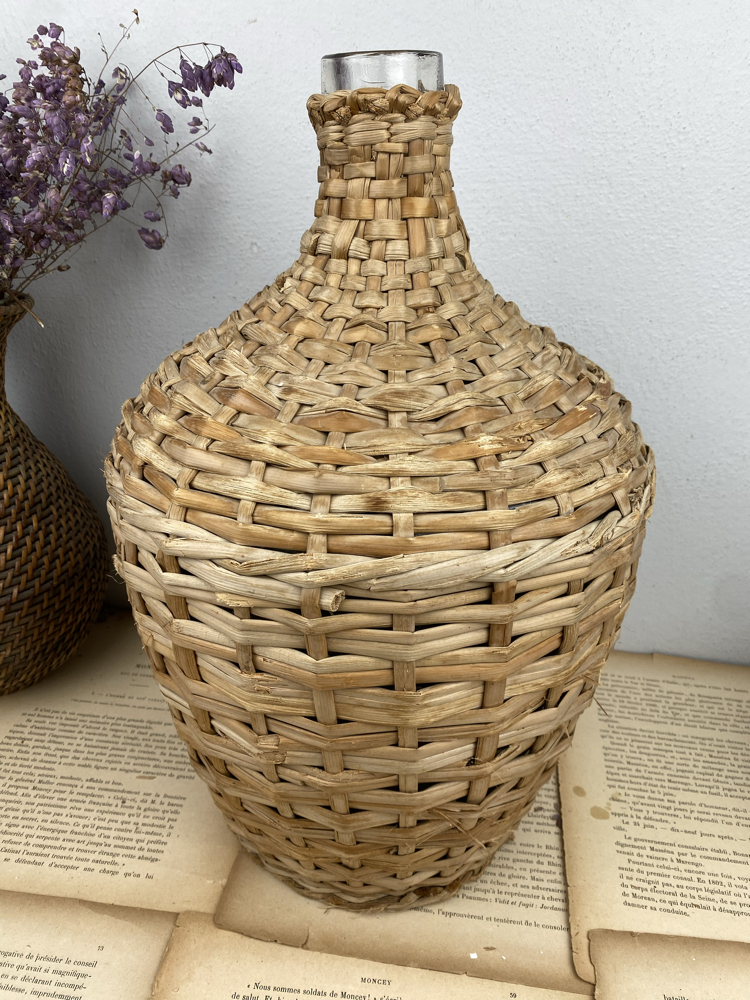 Antika Hasır Örme Üfleme Cam Damacana / Demijohn 