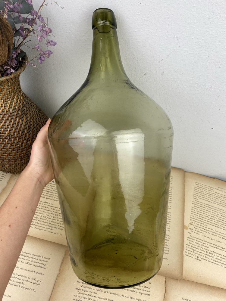 Antika Yeşil Üfleme Cam Demijohn / 12 L Damacana 