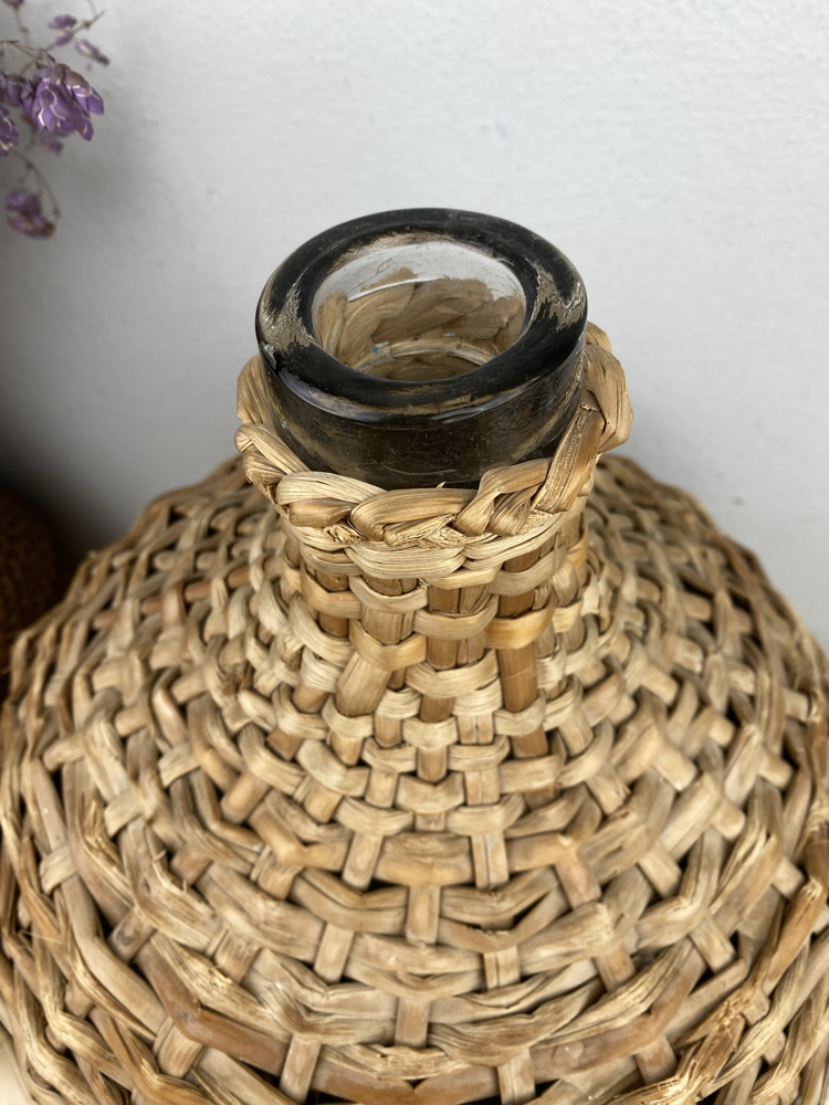 Antika Hasır Örme Üfleme Cam Damacana / Demijohn 