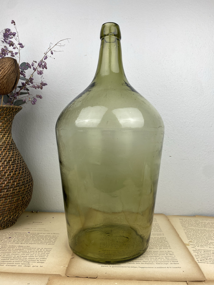 Antika Yeşil Üfleme Cam Demijohn / 12 L Damacana 