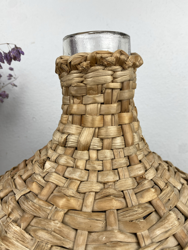 Antika Hasır Örme Üfleme Cam Damacana / Demijohn 