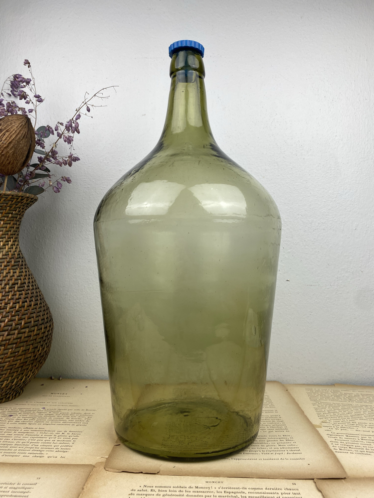 Antika Yeşil Üfleme Cam Demijohn / 12 L Damacana 