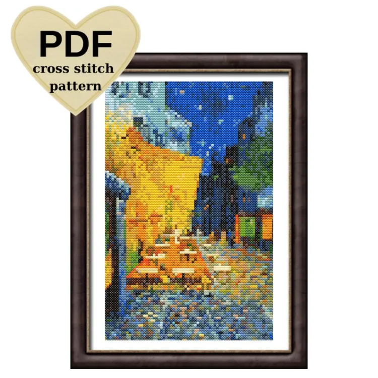 cafe terrace at night by van gogh kanaviçe deseni 13x20 cm 32 renkli