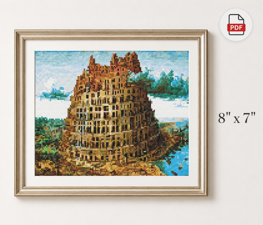 Tower of Babel Cross Stitch Pattern: Bruegel kanaviçe deseni 23 x 18 cm