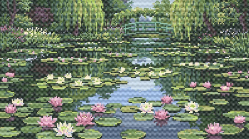 claude monet nilüferler kanaviçe deseni