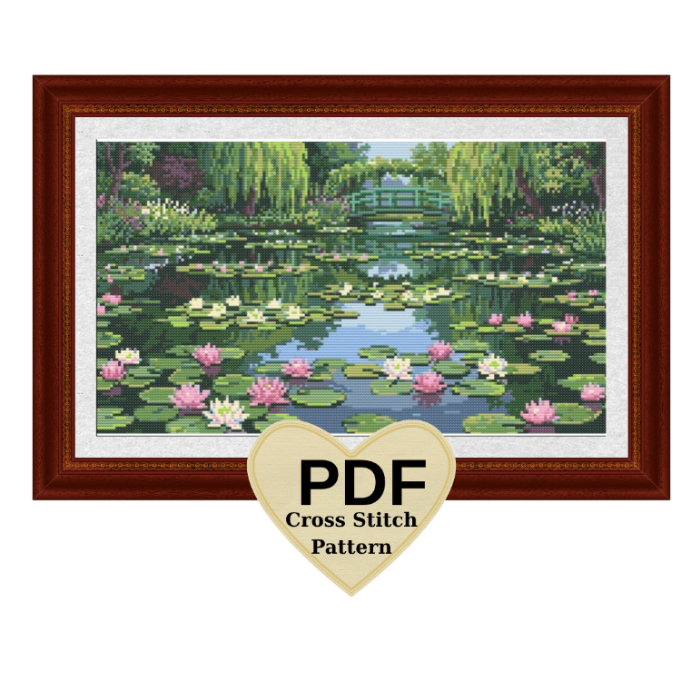 claude monet nilüferler kanaviçe deseni