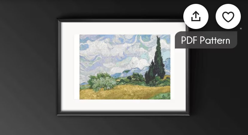 Van Gogh- Wheat Field With Cypresses Kanaviçe Deseni 46x36 cm Buğday tarlasında selvi ağacı