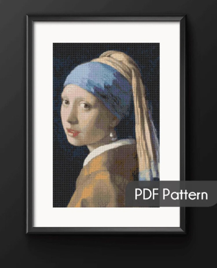 İnci küpeli kız johannes vermeer kanaviçe desen 63x71 cm