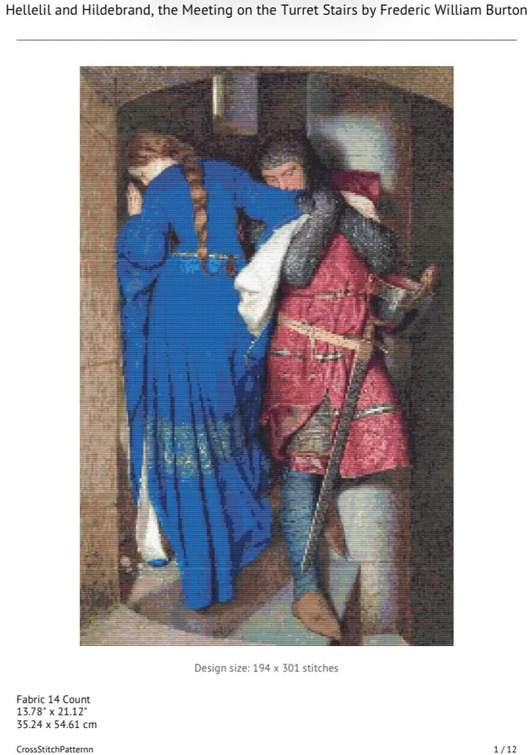 35x54 cm Hellelil and Hildebrand, the Meeting on the Turret Stairs by Frederic William Burton