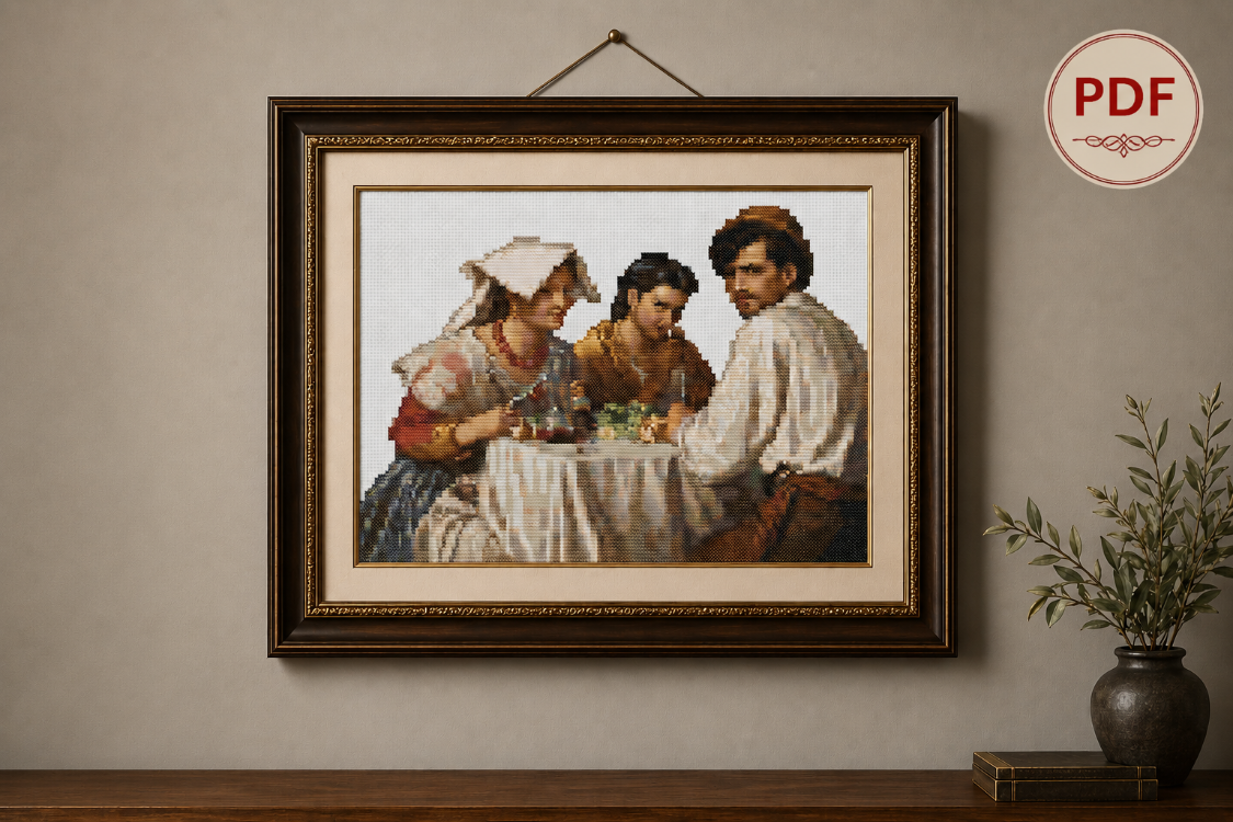 In a Roman Osteria-Carl Bloch kanaviçe şablon 28 x 20 cm (48 renk) 