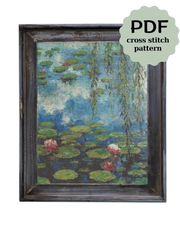 Water Lilies Monet kanaviçe deseni - 43x55 cm