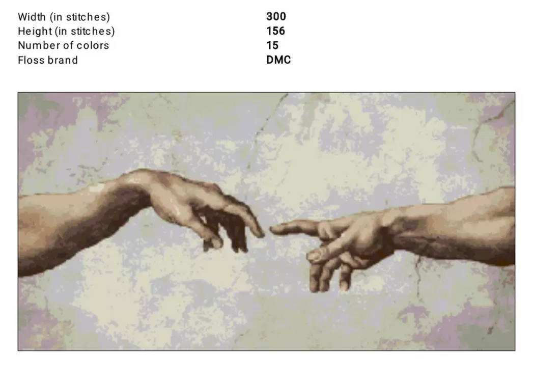 The Creation of Adam -Michelangelo kanaviçe şablonu - 300x156 stitches - 15 renk