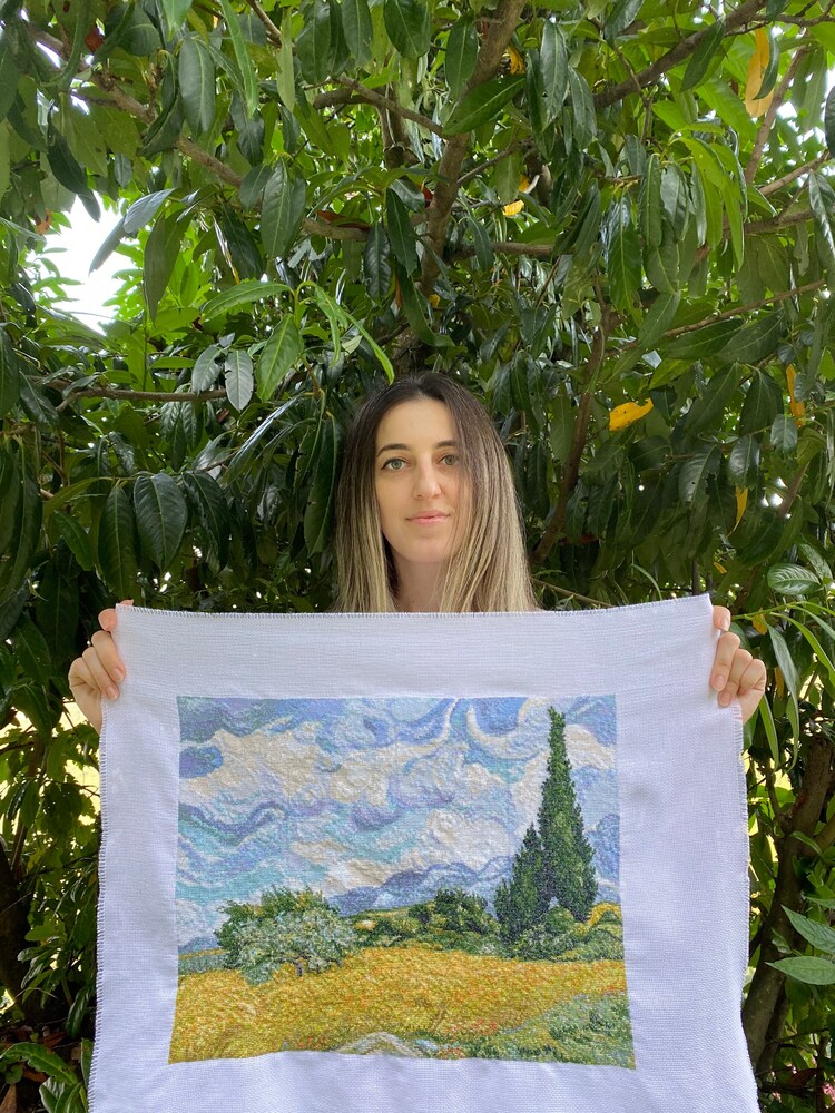 Van Gogh- Wheat Field With Cypresses Kanaviçe Deseni 46x36 cm Buğday tarlasında selvi ağacı