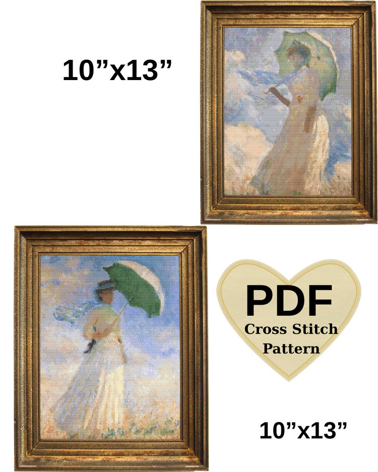 Claude Monet Kanaviçe deseni ikili desen , Woman with a Parasol