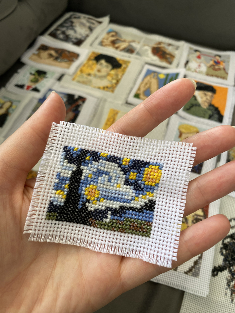 Mini starry night van gogh kanaviçe işleme