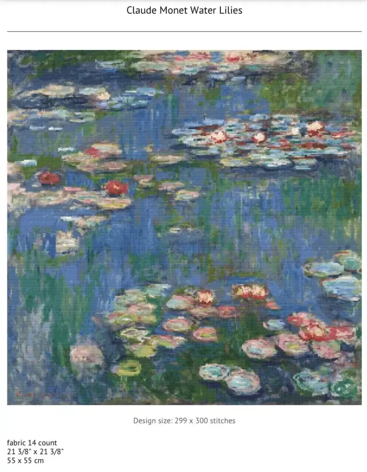 Claude Monet Water Lilies 55x55 cm kanaviçe deseni