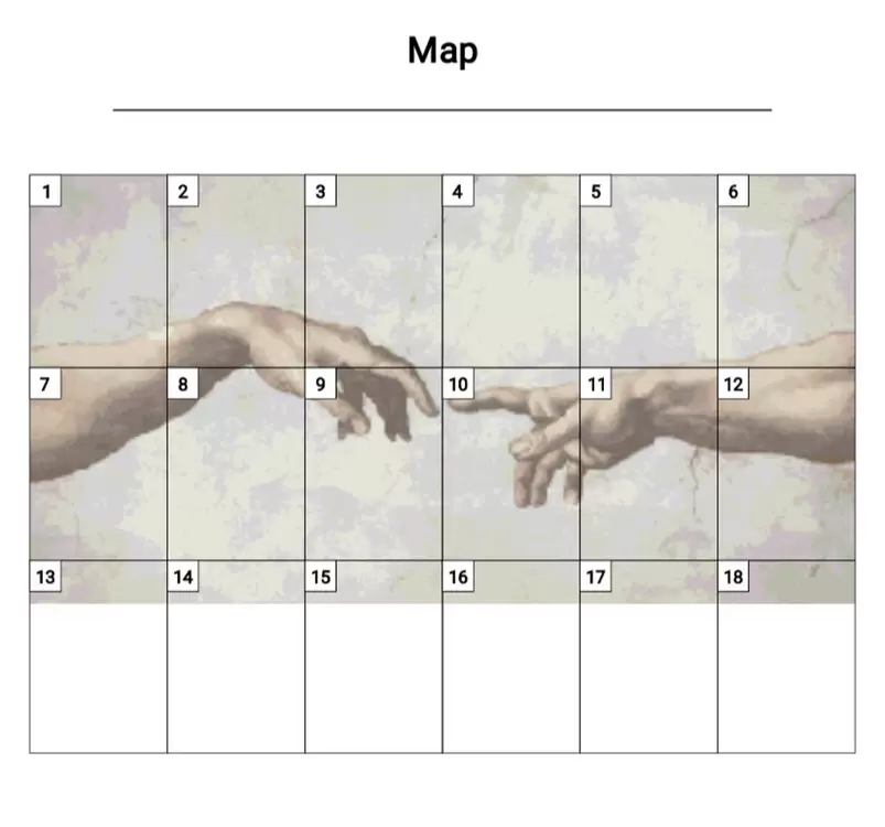 The Creation of Adam -Michelangelo kanaviçe şablonu - 300x156 stitches - 15 renk