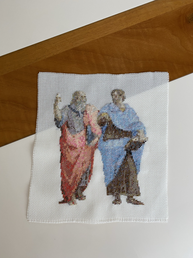 Platon ve Aristoteles Kanaviçe tablo