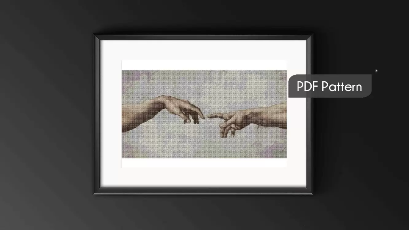 The Creation of Adam -Michelangelo kanaviçe şablonu - 300x156 stitches - 15 renk