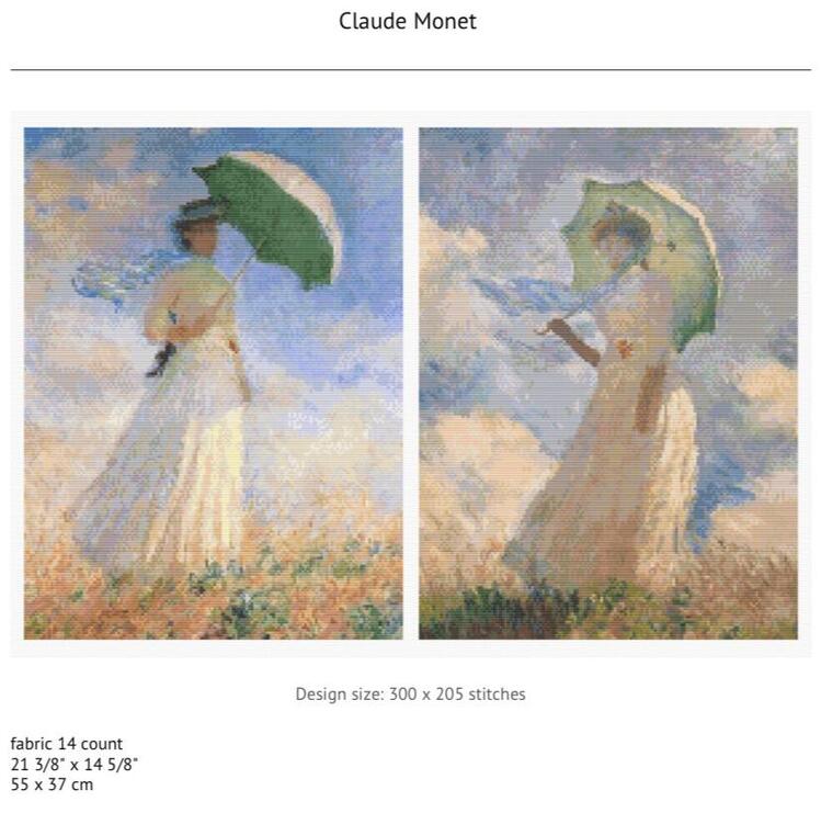 Claude Monet Kanaviçe deseni ikili desen , Woman with a Parasol