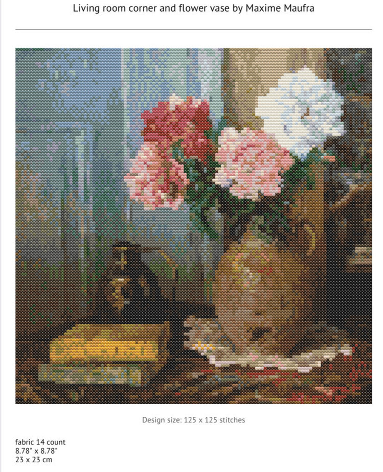 Vazoda çiçekler Maxime Maufra kanaviçe desen 23x23 cm