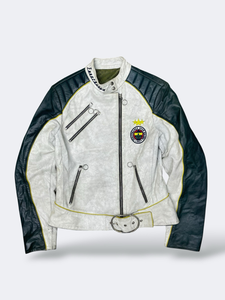 Fenerbahçe Vintage Koleksiyon Hakiki Deri Ceket Biker Y2K