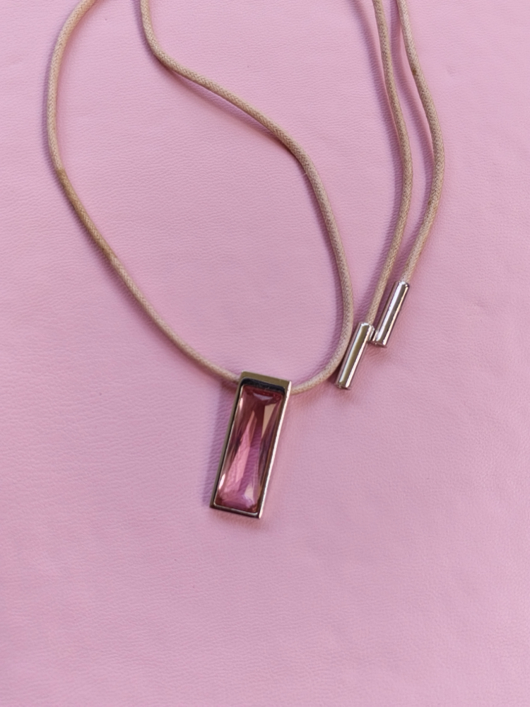 Vintage Swarovski pembe taşlı kolye