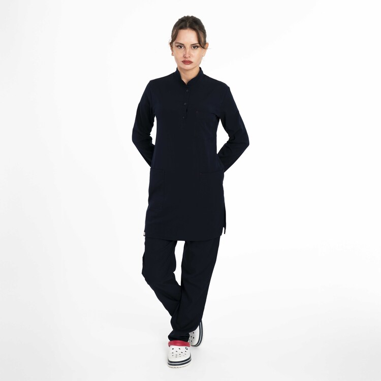 Lacivert Tesettür V-Soft Likralı Cerrahi Takım