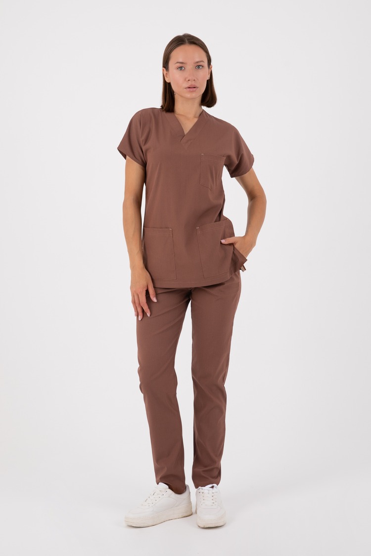 VİNZY V-SOFT KAHVERENGİ  LİKRALI CERRAHİ TAKIM