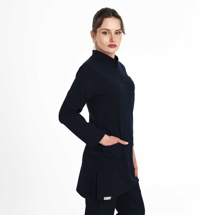 Lacivert Tesettür V-Soft Likralı Cerrahi Takım