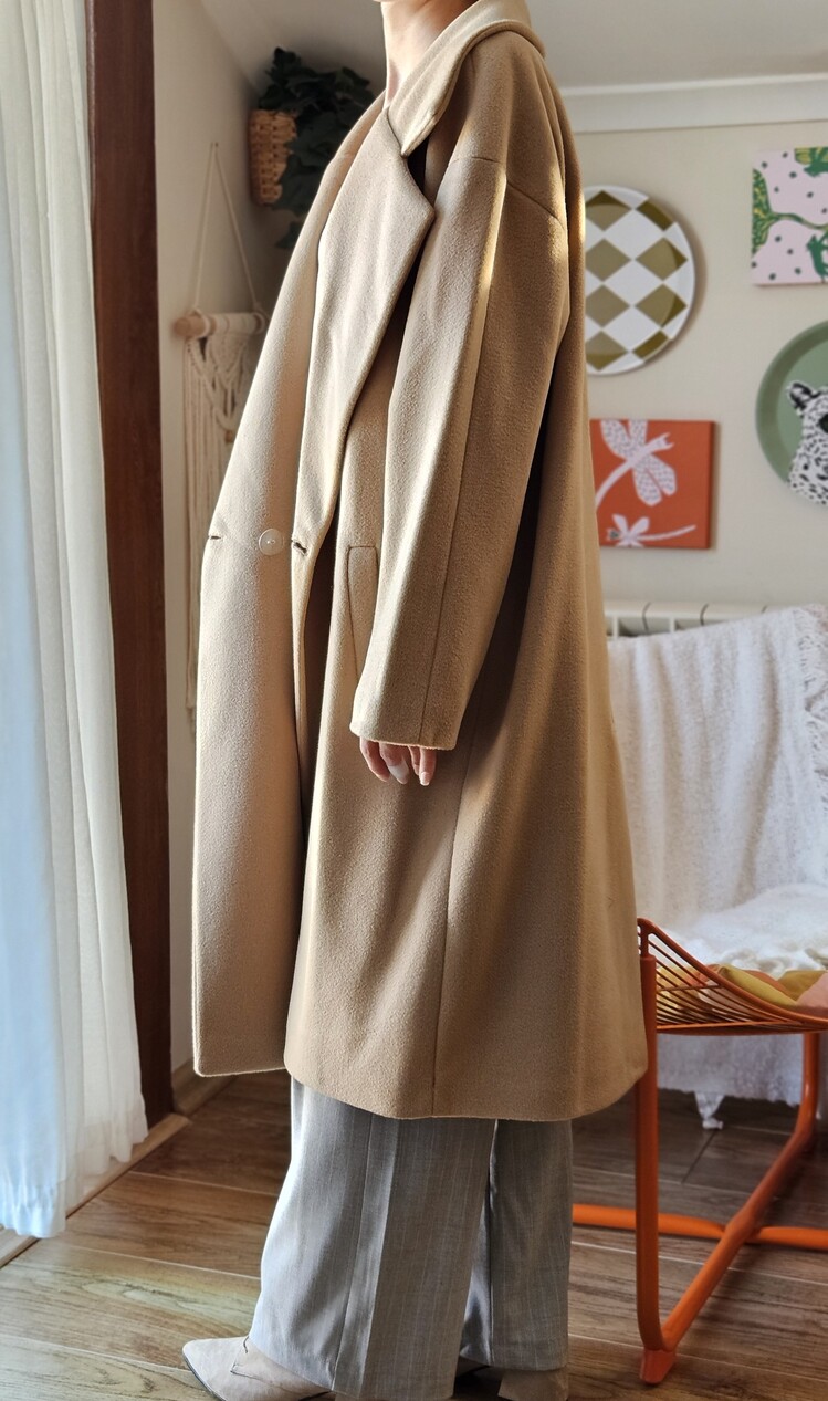 Kadın Bej Oversize Kaşe Kaban