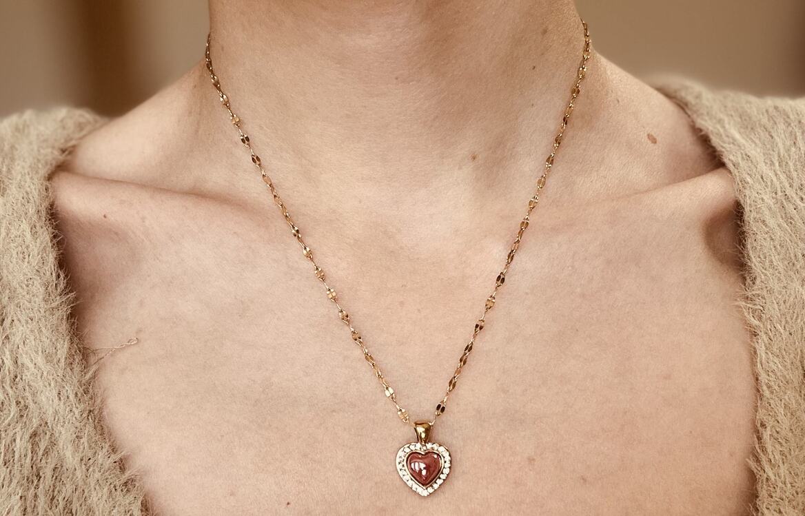 PEMBE TAŞ DETAY GOLD RENK KOLYE 