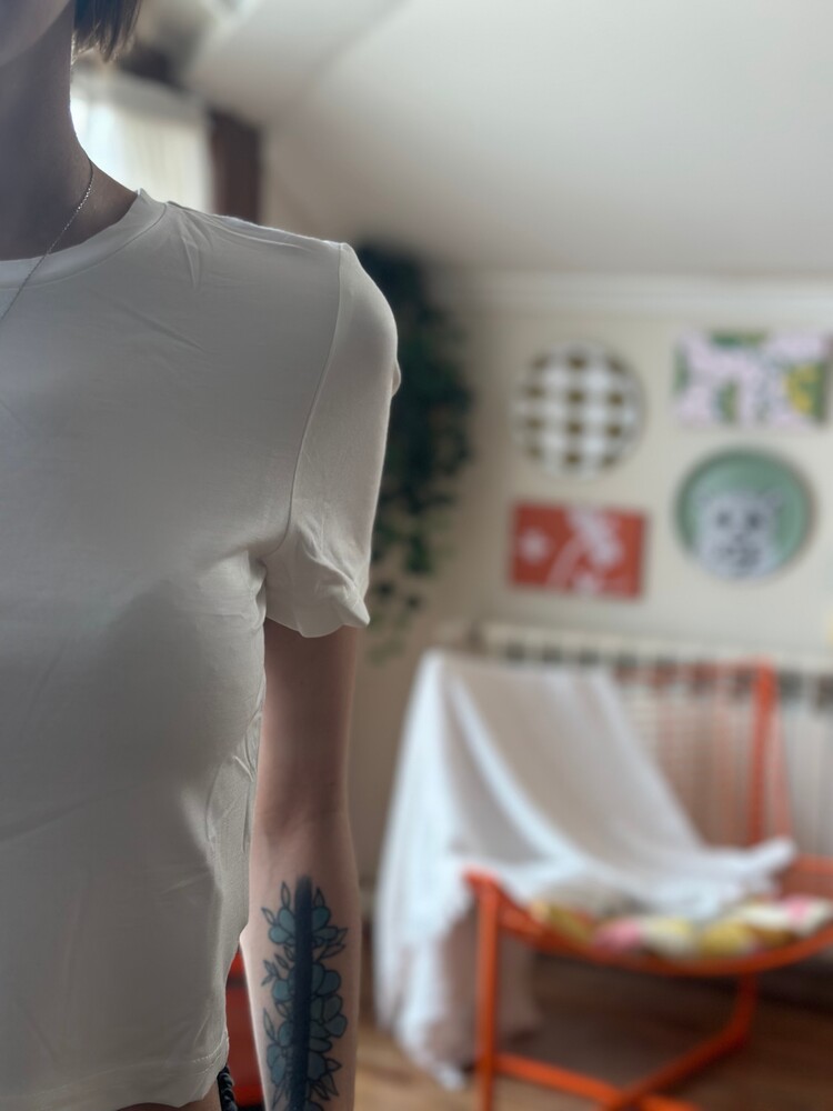 Kadın Basic Beyaz Kısa Kollu Crop Tişört