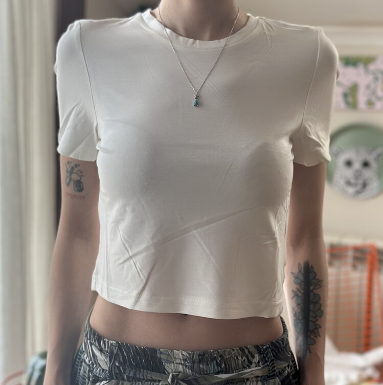 Kadın Basic Beyaz Kısa Kollu Crop Tişört