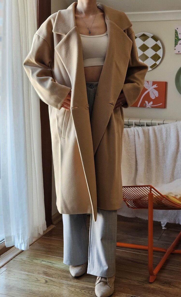 Kadın Bej Oversize Kaşe Kaban