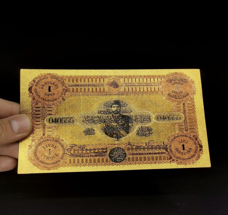 Abdülhamit Dönemi 24 Ayar Altın Kaplama 1 Livre Hatıra Parası Sertifikalı 