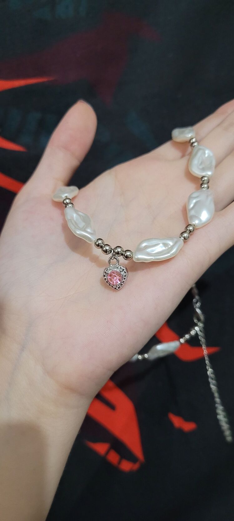 Pembe Kalp Detaylı İnci Kolye