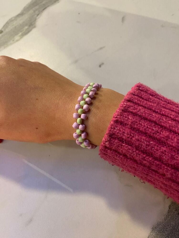 Lila-Yeşil Soft Renk Örme Bileklik
