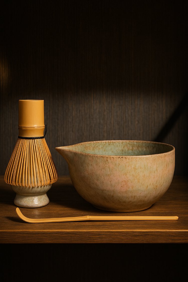Voi ADA Ceramics Matcha Seramik Seti – Kase + Whisk Tutucu + Bambu Kaşık + Bambu Whisk