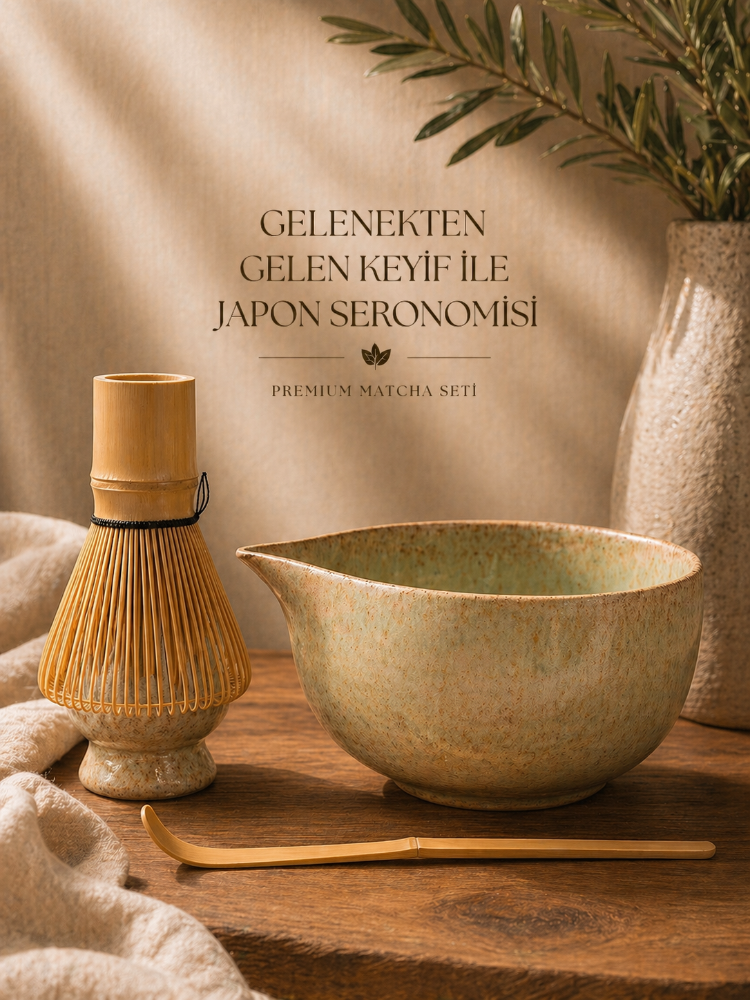 Voi ADA Ceramics Matcha Seramik Seti – Kase + Whisk Tutucu + Bambu Kaşık + Bambu Whisk