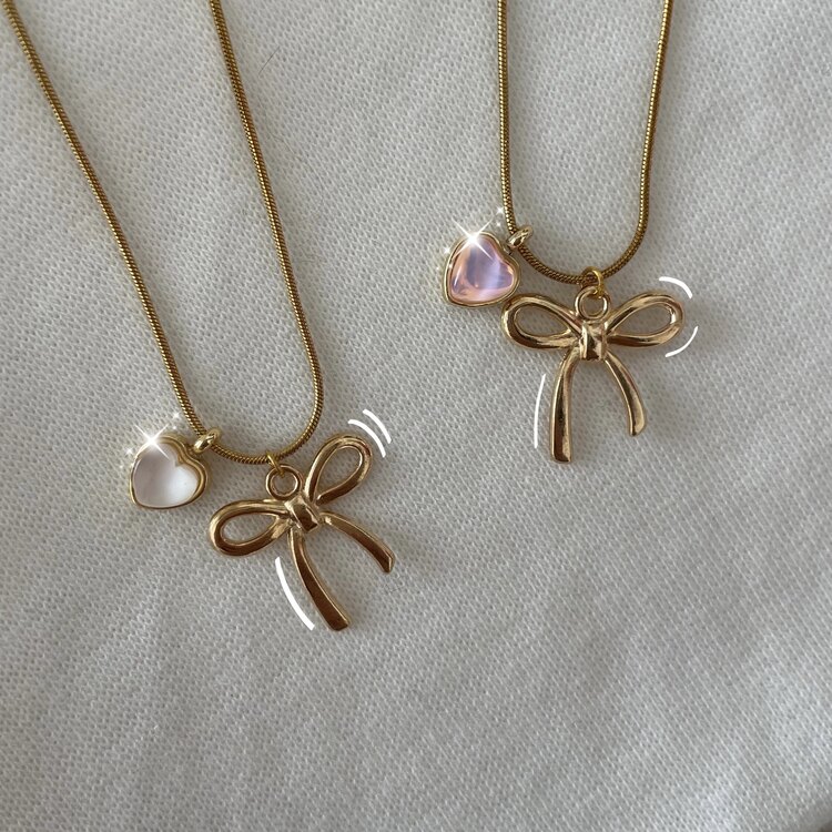 Gold fiyonk kalp kolyeler