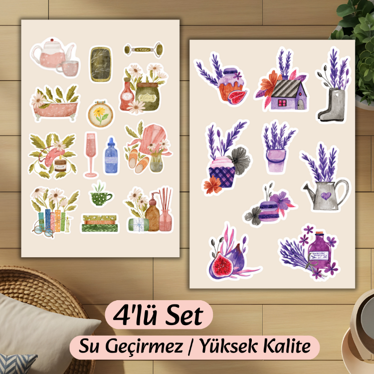 4'lü Çiçekli Sticker D00008