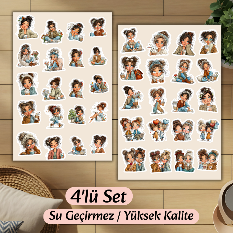 4'lü Cute Girl Sticker D00012