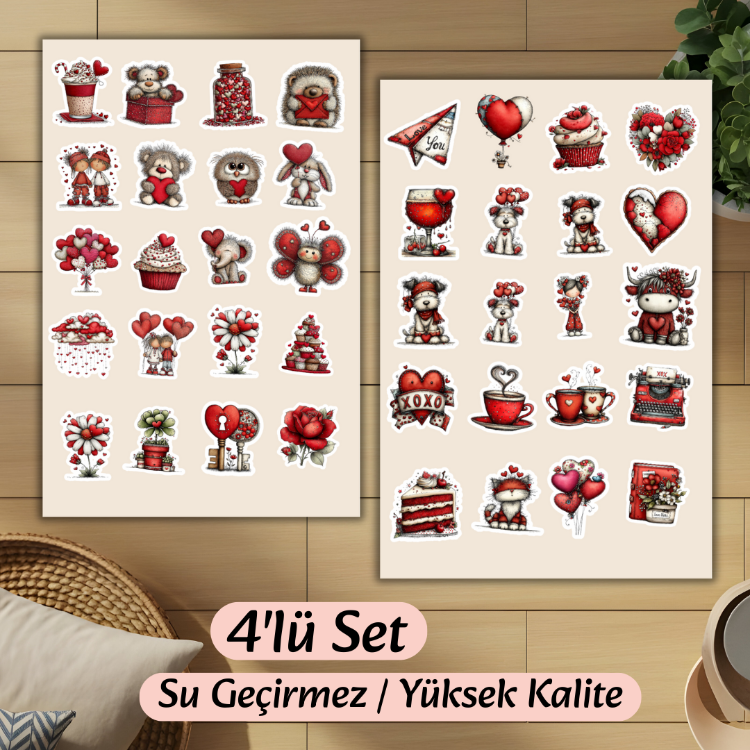 4'lü Sevgililer Günü Sticker D00006