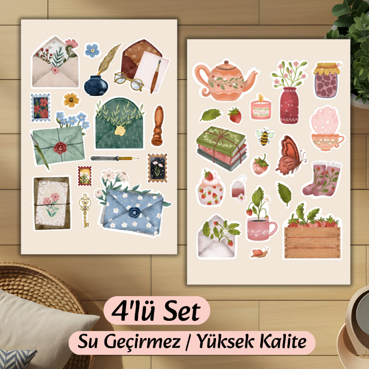 4'lü Çiçekli Sticker D00007