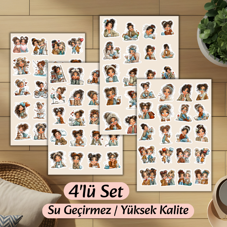 4'lü Cute Girl Sticker D00012
