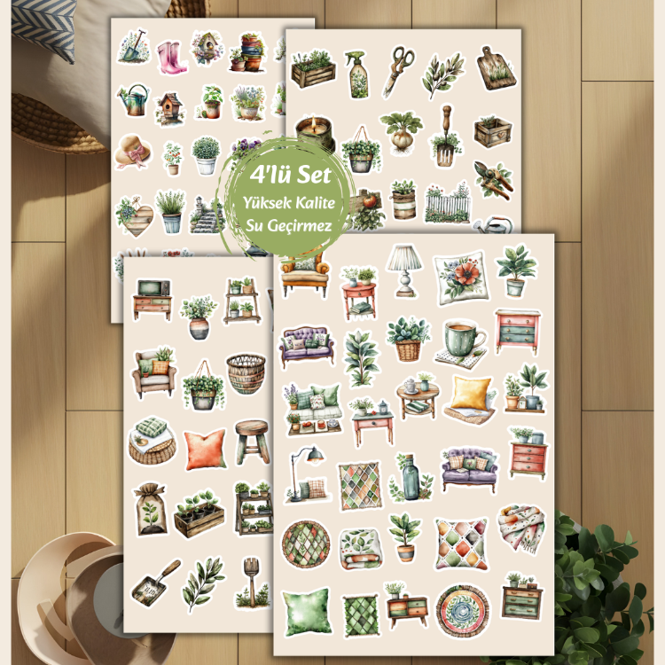 4'lü Bohem, Bahçe Sticker Set D00024